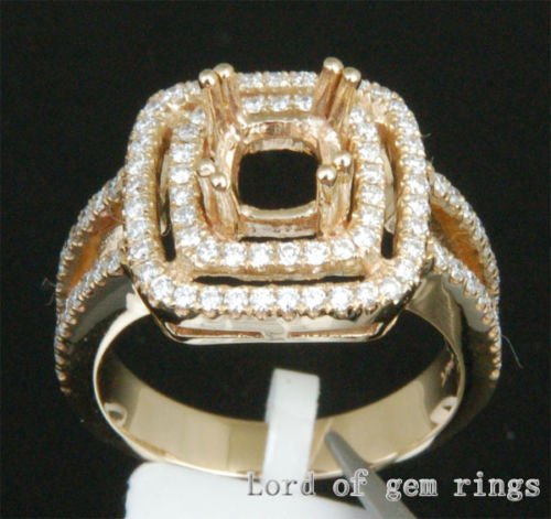 Diamond Engagement Semi Mount Ring 14k Yellow Gold Setting Cushion 6mm - Lord of Gem Rings