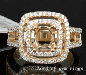 Diamond Engagement Semi Mount Ring 14k Yellow Gold Setting Cushion 6mm - Lord of Gem Rings