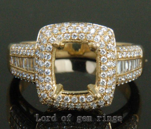 Diamond Engagement Semi Mount Ring 14K Yellow Gold Setting Cushion 9mm - Lord of Gem Rings