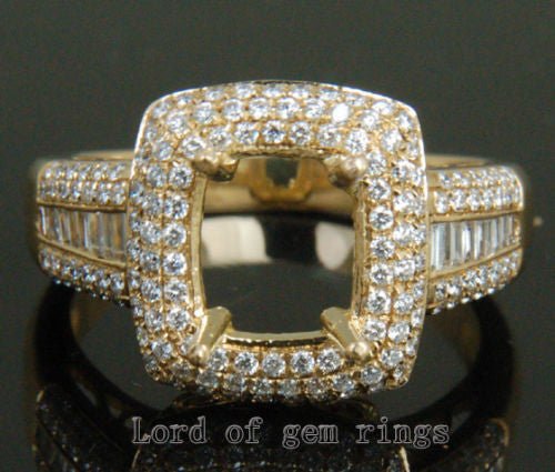 Diamond Engagement Semi Mount Ring 14K Yellow Gold Setting Cushion 9mm