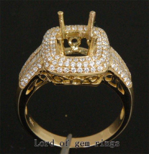 Diamond Engagement Semi Mount Ring 14K Yellow Gold Setting Cushion 9mm - Lord of Gem Rings