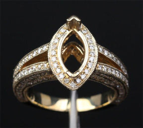 Diamond Engagement Semi Mount Ring 14K Yellow Gold Setting Marquise 5x10mm - Lord of Gem Rings