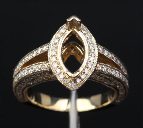 Diamond Engagement Semi Mount Ring 14K Yellow Gold Setting Marquise 5x10mm - Lord of Gem Rings