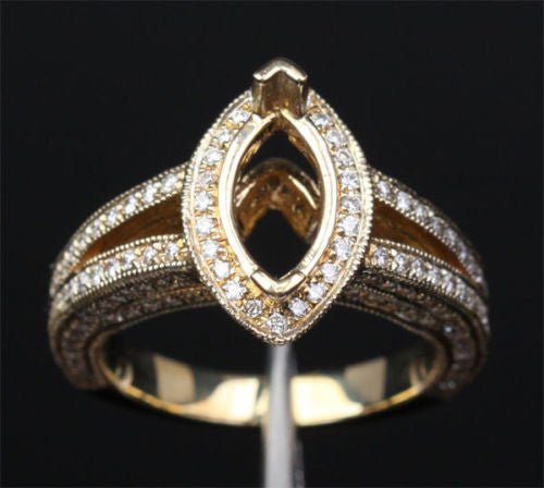 Diamond Engagement Semi Mount Ring 14K Yellow Gold Setting Marquise 5x10mm