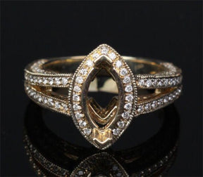 Diamond Engagement Semi Mount Ring 14K Yellow Gold Setting Marquise 5x10mm - Lord of Gem Rings