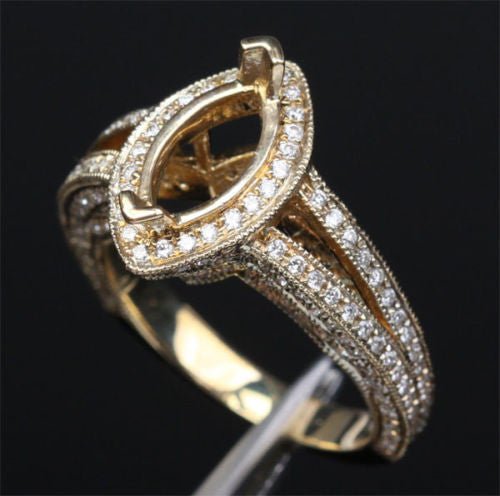 Diamond Engagement Semi Mount Ring 14K Yellow Gold Setting Marquise 5x10mm - Lord of Gem Rings