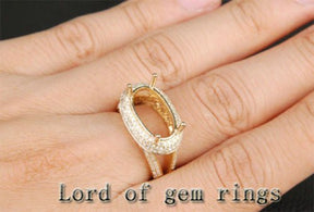 Diamond Engagement Semi Mount Ring 14K Yellow Gold Setting Oval 12x16mm - Lord of Gem Rings