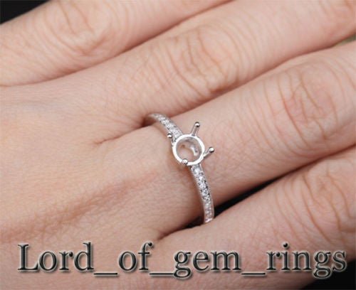 Diamond Engagement Semi Mount Ring 14kt White gold Setting Round 5mm Milgrain - Lord of Gem Rings