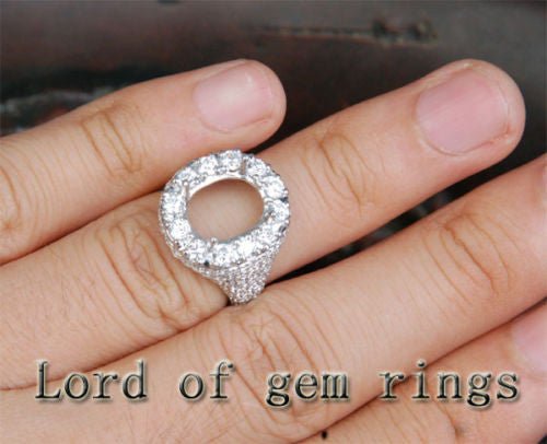 Diamond Engagement Semi Mount Ring 18K White Gold Setting Oval 8x10mm - Lord of Gem Rings