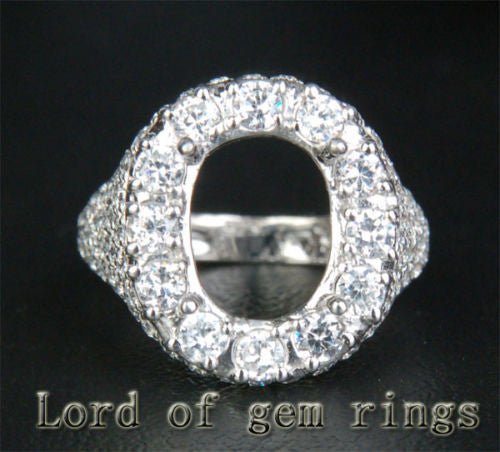 Diamond Engagement  Semi Mount Ring 18K White Gold Setting Oval 8x10mm
