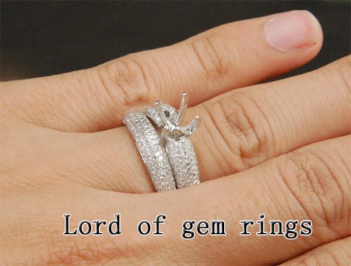 Diamond Engagement Semi Mount Ring Sets 14K White Gold Setting Round 8mm - Lord of Gem Rings