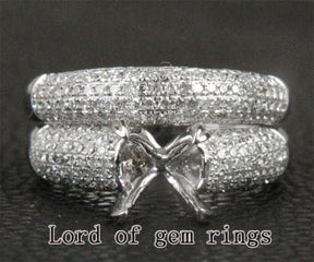 Diamond Engagement Semi Mount Ring Sets 14K White Gold Setting Round 8mm - Lord of Gem Rings