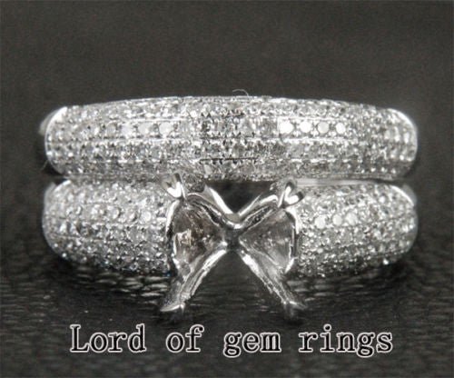 Diamond Engagement Semi Mount Ring Sets 14K White Gold Setting Round 8mm