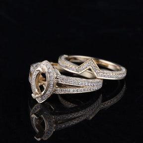 Diamond Engagement Semi Mount Ring Sets 14K Yellow Gold Setting Marquise 5x10mm - Lord of Gem Rings