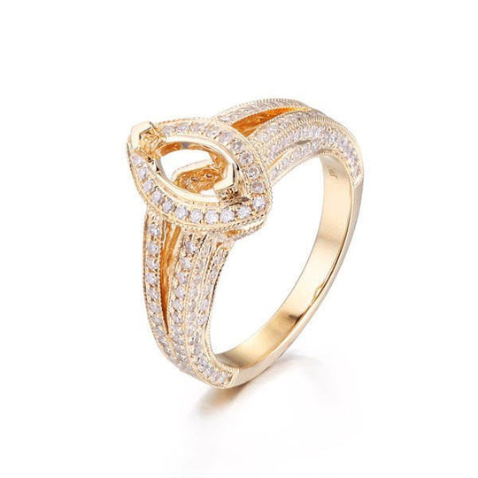 Diamond Engagement Semi Mount Ring Sets 14K Yellow Gold Setting Marquise 5x10mm