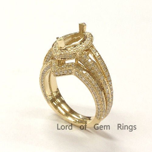 Diamond Engagement Semi Mount Ring Sets 14K Yellow Gold Setting Marquise 5x9mm