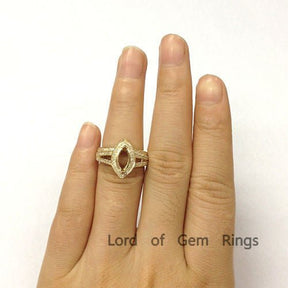 Diamond Engagement Semi Mount Ring Sets 14K Yellow Gold Setting Marquise 5x9mm - Lord of Gem Rings