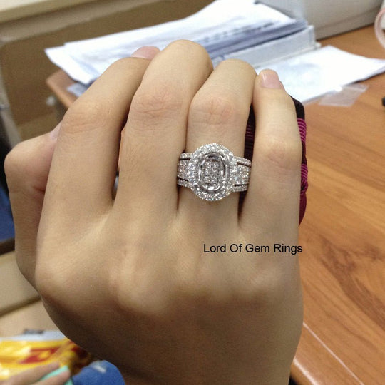 Diamond Engagement Semi Mount Ring Sets 18K White Gold Setting Oval 8x10mm Brilliant