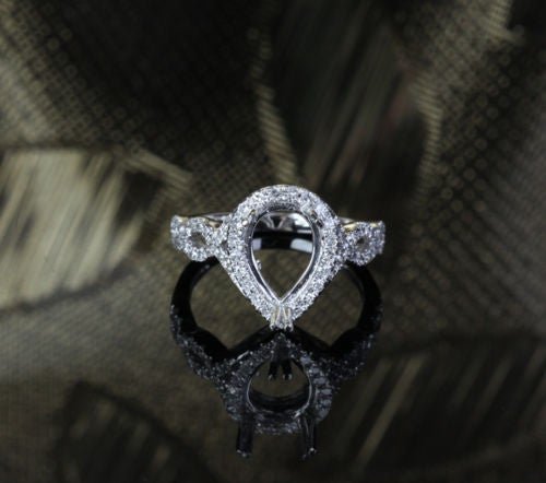 Diamond Engagement Semi Mount Ring Setting 14K White Gold Setting Pear 7x9mm