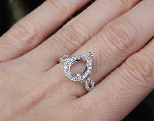 Diamond Engagement Semi Mount Ring Setting 14K White Gold Setting Pear 7x9mm - Lord of Gem Rings