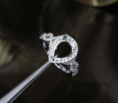 Diamond Engagement Semi Mount Ring Setting 14K White Gold Setting Pear 7x9mm - Lord of Gem Rings