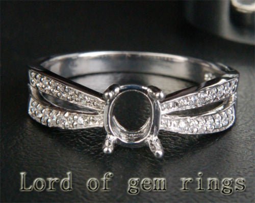 Diamond Engagement Wedding Semi Mount Ring 14K White Gold Oval 7x9mm - Lord of Gem Rings