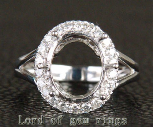 Diamond Halo Oval Semi-Set Split Shank - Lord of Gem Rings