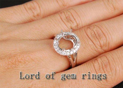 Diamond Halo Oval Semi-Set Split Shank - Lord of Gem Rings