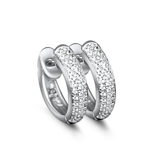 Diamond Huggie Hoop Earrings 14k White Gold