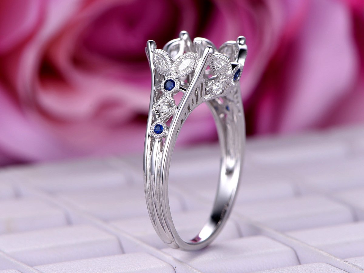 Diamond Sapphire Semi Mount Ring for Pearl - Lord of Gem Rings