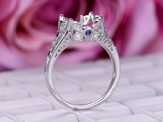 Diamond Sapphire Semi Mount Ring for Pearl