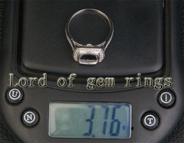 Diamond Semi Mount Ring 14K White Gold Bezel Setting Cushion 8mm Milgrain - Lord of Gem Rings