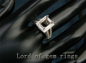 Diamond Semi Mount Ring 14K White Gold Setting Emerald Cut 6X8mm Milgrain - Lord of Gem Rings