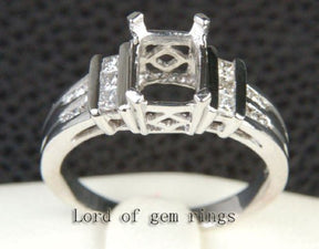 Diamond Semi Mount Ring 14K White Gold Setting Emerald Cut 6x8mm VS Princess Diamonds - Lord of Gem Rings
