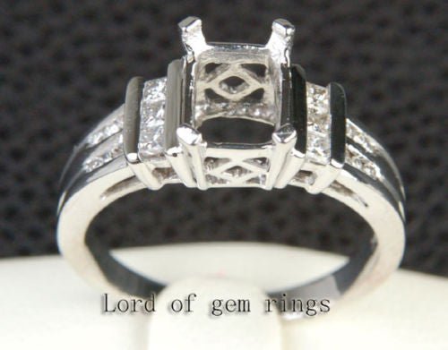 Diamond Semi Mount Ring 14K White Gold Setting Emerald Cut 6x8mm VS Princess Diamonds - Lord of Gem Rings