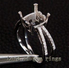 Diamond Semi Mount Ring 14K White Gold Setting Split Shank Cushion 9mm - Lord of Gem Rings