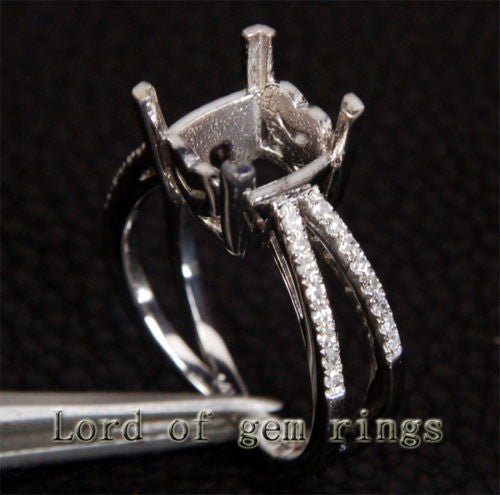 Diamond Semi Mount Ring 14K White Gold Setting Split Shank Cushion 9mm - Lord of Gem Rings
