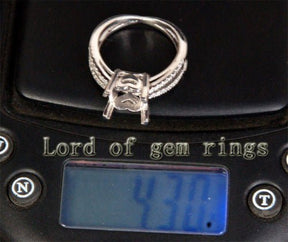 Diamond Semi Mount Ring 14K White Gold Setting Split Shank Cushion 9mm - Lord of Gem Rings