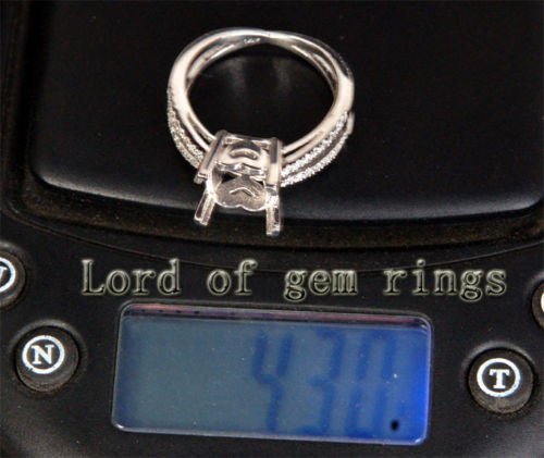 Diamond Semi Mount Ring 14K White Gold Setting Split Shank Cushion 9mm - Lord of Gem Rings