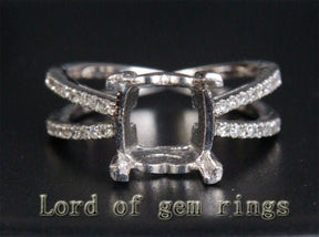 Diamond Semi Mount Ring 14K White Gold Setting Split Shank Cushion 9mm - Lord of Gem Rings