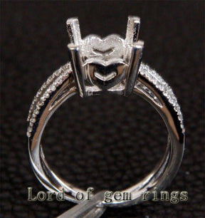 Diamond Semi Mount Ring 14K White Gold Setting Split Shank Cushion 9mm - Lord of Gem Rings