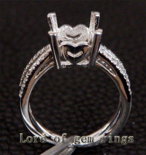 Diamond Semi Mount Ring 14K White Gold Setting Split Shank Cushion 9mm - Lord of Gem Rings