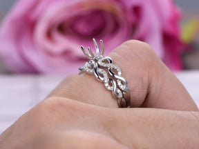 Diamond Semi Mount Ring Infinite Love Bridal Set 14K White Gold, Round 6mm - Lord of Gem Rings
