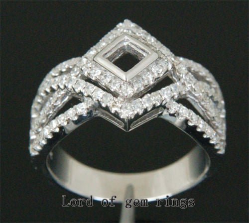 Diamond Semi Mount Ring Split Shank 14K White Gold Princess 3.5mm - Lord of Gem Rings