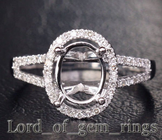 Diamond Semi Mount Ring Split Shank 14K White Gold  Setting Oval 6x8mm