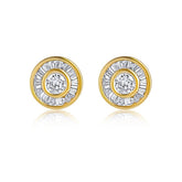 Diamond Stud Earrings in 14K Yellow Gold - Baguette & Round Channel Set .73ctw Diamonds Stud Earrings - Lord of Gem Rings