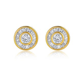 Diamond Stud Earrings in 14K Yellow Gold - Baguette & Round Channel Set .73ctw Diamonds Stud Earrings - Lord of Gem Rings