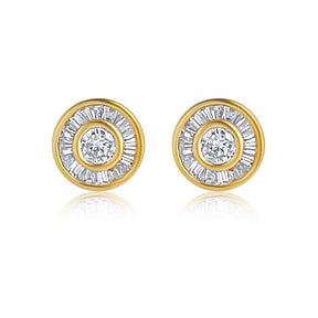 Diamond Stud Earrings in 14K Yellow Gold - Baguette & Round Channel Set .73ctw Diamonds Stud Earrings - Lord of Gem Rings