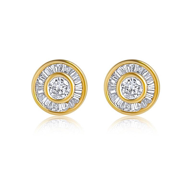 Diamond Stud Earrings in 14K Yellow Gold - Baguette & Round Channel Set .73ctw Diamonds Stud Earrings - Lord of Gem Rings