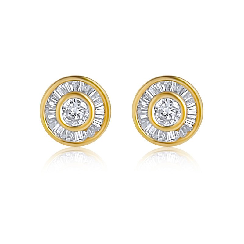 Diamond Stud Earrings in 14K Yellow Gold - Baguette & Round Channel Set .73ctw Diamonds Stud Earrings - Lord of Gem Rings